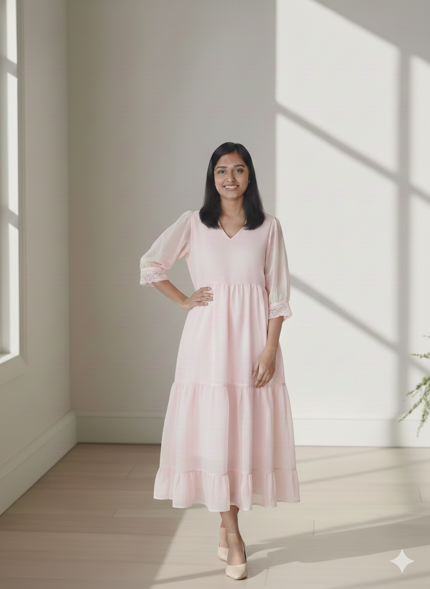 Soft Blush Georgette Tiered Dress (6)