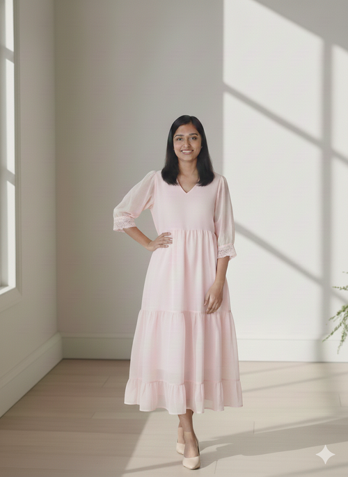 Soft Blush Georgette Tiered Dress