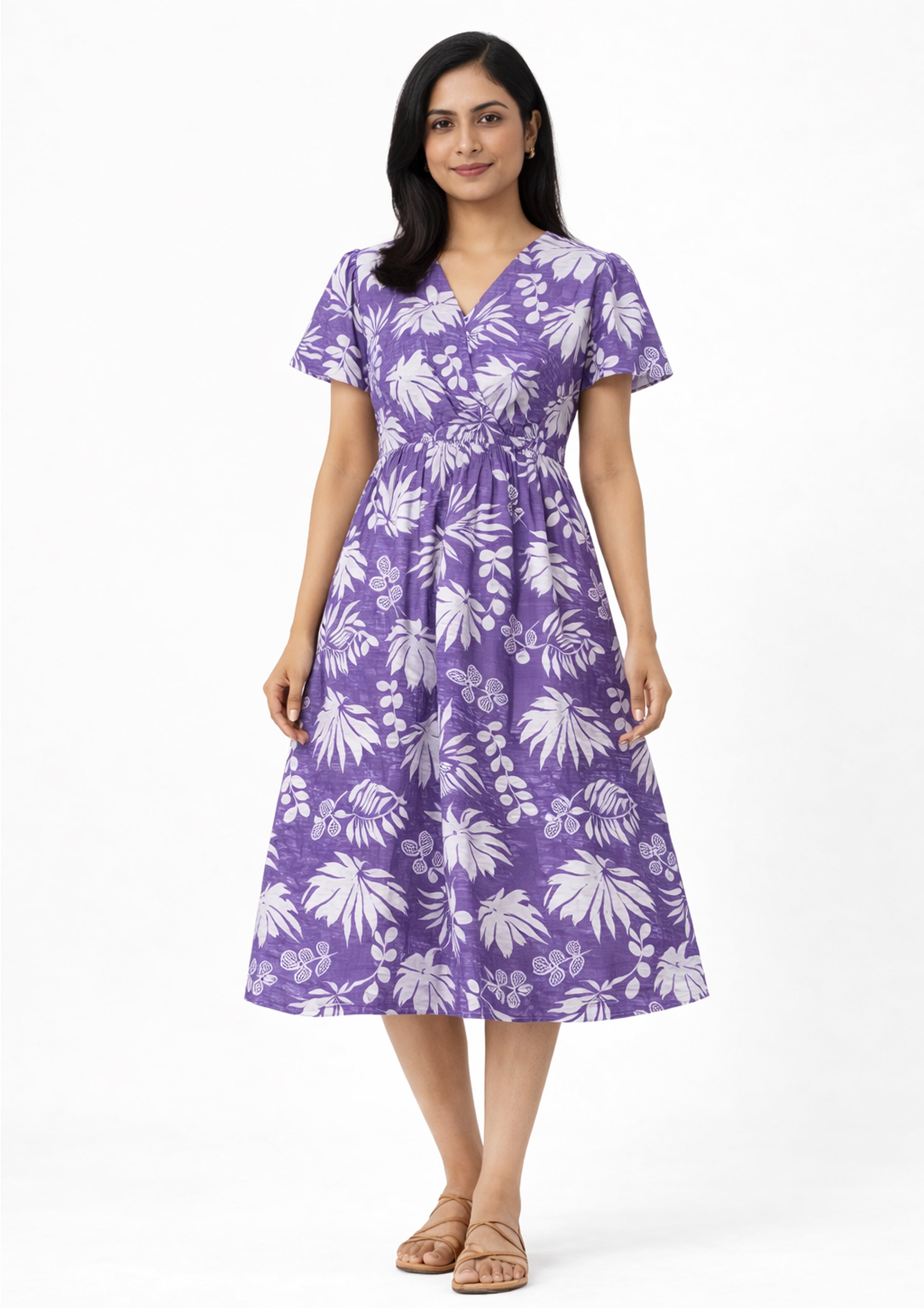 Lavender printed cotton dress