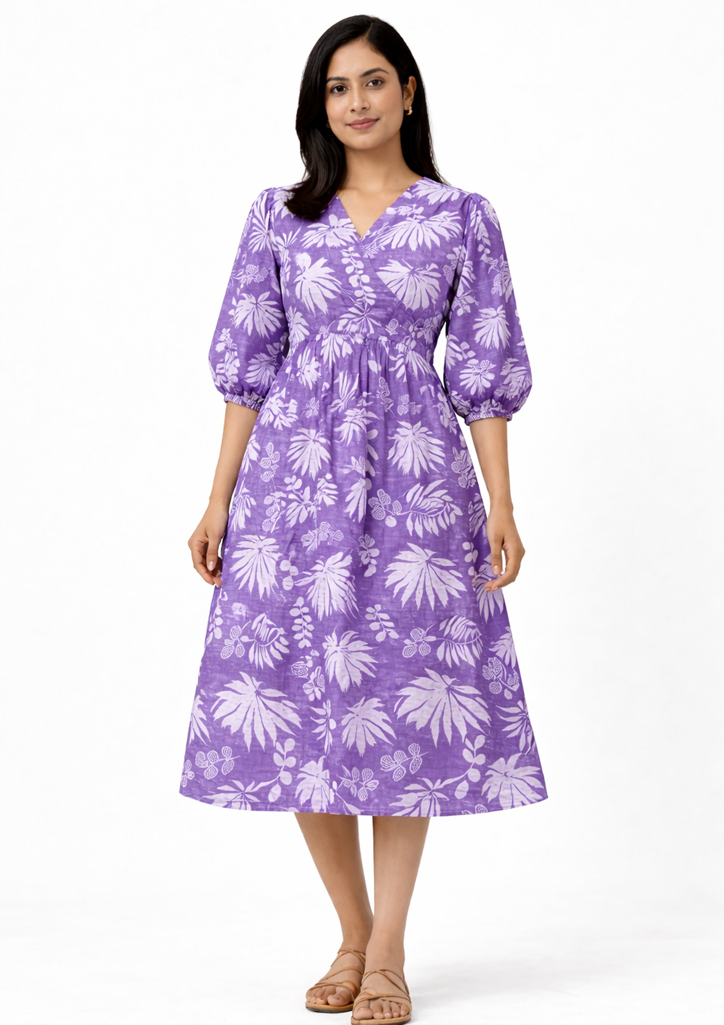 Lavender printed cotton dress